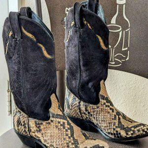 Black suede leather trim and tan Rattlesnake leather Laredo boots